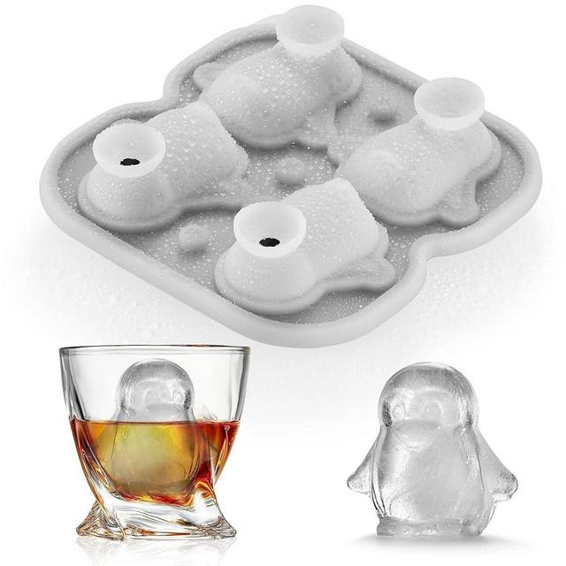 ACOOKEE Penguins Ice Cube Tray Fun Shapes, Odd Novelty Cute Penguin Gifts, 2.2" Large Silicone Whiskey Ice Mold for Cocktails,Bourbon,Brandy, w/Funne