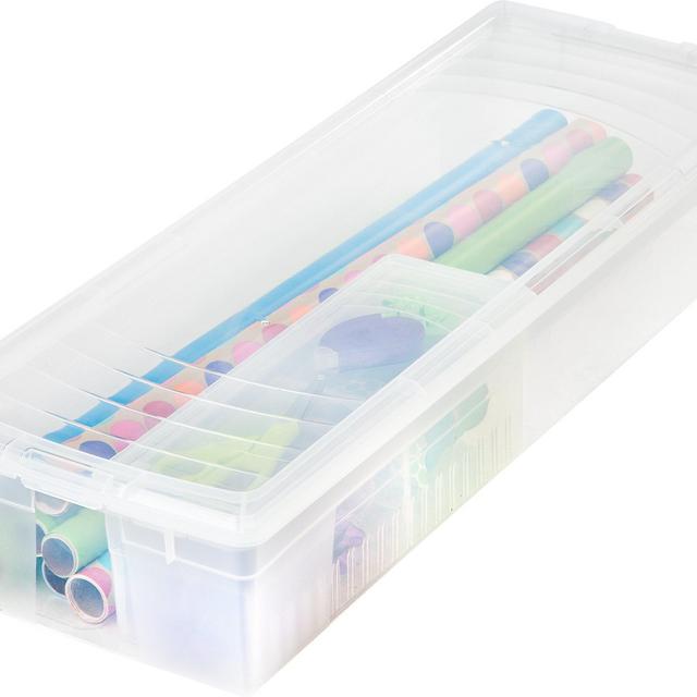 IRIS Wrapping Paper and Ribbon Storage Box Set, 2 Pack, Clear