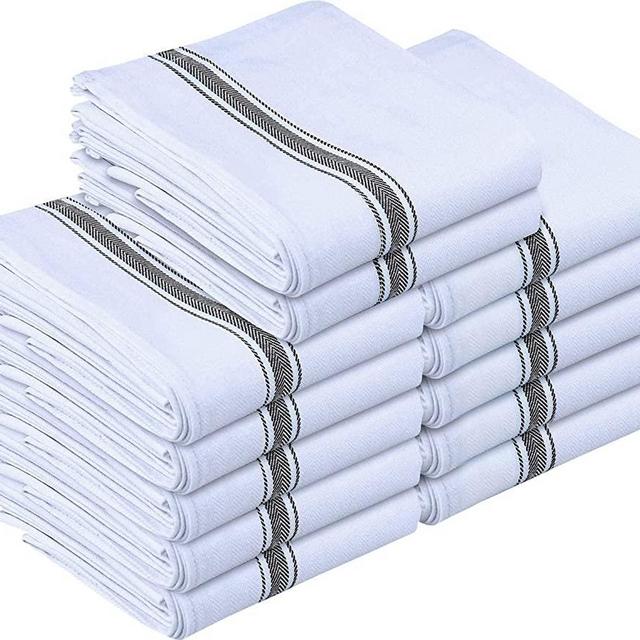 Utopia Towels Dish Towels, 15 x 25 Inches, 100% Ring Spun Cotton Super Absorbent Linen Kitchen Towels, Soft Reusable Cleaning Bar and Tea Towels Set (12 Pack, Black)
