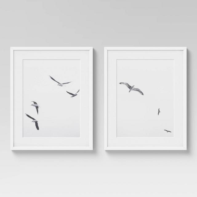 (Set of 2)16" x 20" Seagulls Framed Under Glass Wall Art White - Threshold™