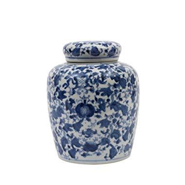 Creative Co-op Decorative Blue and White Ceramic Ginger Jar with Lid
