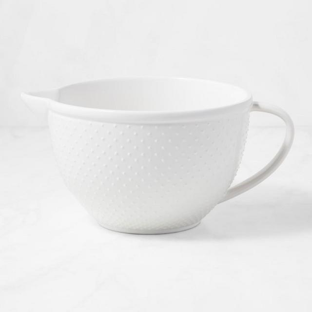 Swiss Dot Ceramic Mixing Bowl with Pour Spout, White