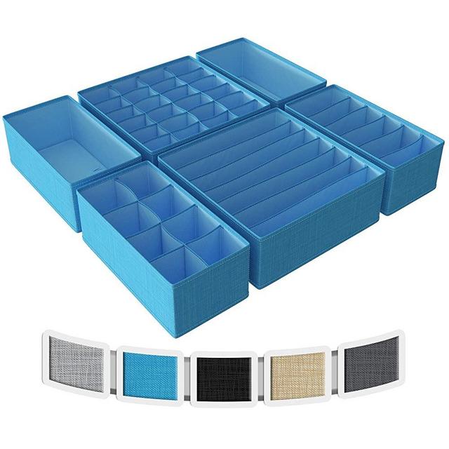 NEATERIZE Drawer Divider - [6 Piece] – Dresser Drawer Baskets | Collapsible Fabric Closet Organizer and Storage for Lingerie, Socks, Accessories, Bras, Tie, Clothes, Scarf, Belt, Bow & More [Blue]