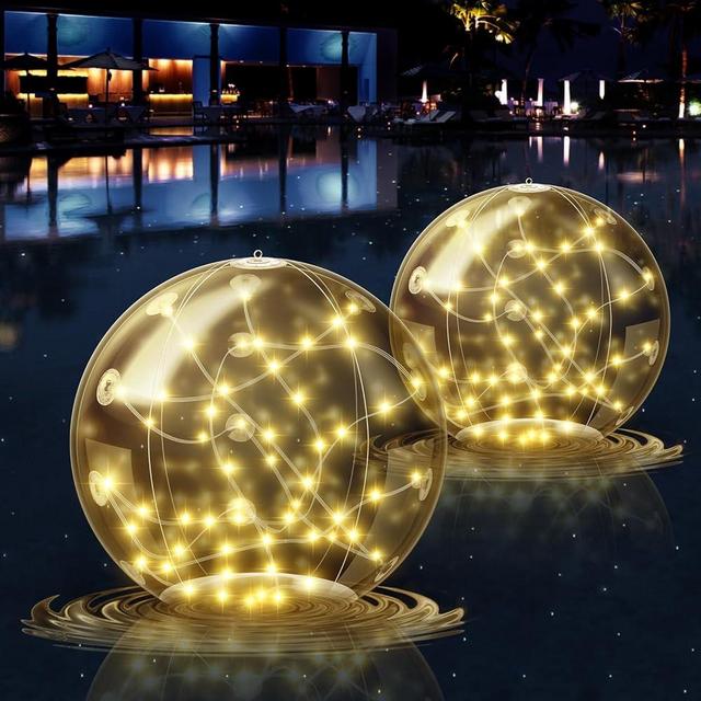 Solar Floating Pool Ball Lights -14.5in Inflatable Waterproof LED Pool Lights Nightday Auto Light up for Garden,Patio,Yard,Pond,Wedding, Party and Christmas Decor with 3 Lighting Modes（2Pcs,Warm）