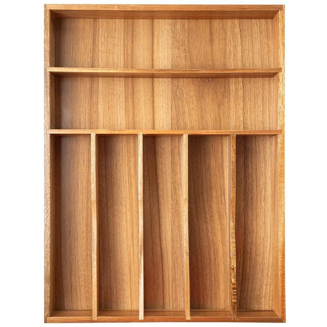 Besilord Silverware Organizer 13 Inch Acacia Wood Kitchen Drawer Organizer 7 Slots Utensil Organizer Silverware Holder Cutlery Organizer Flatware Tray
