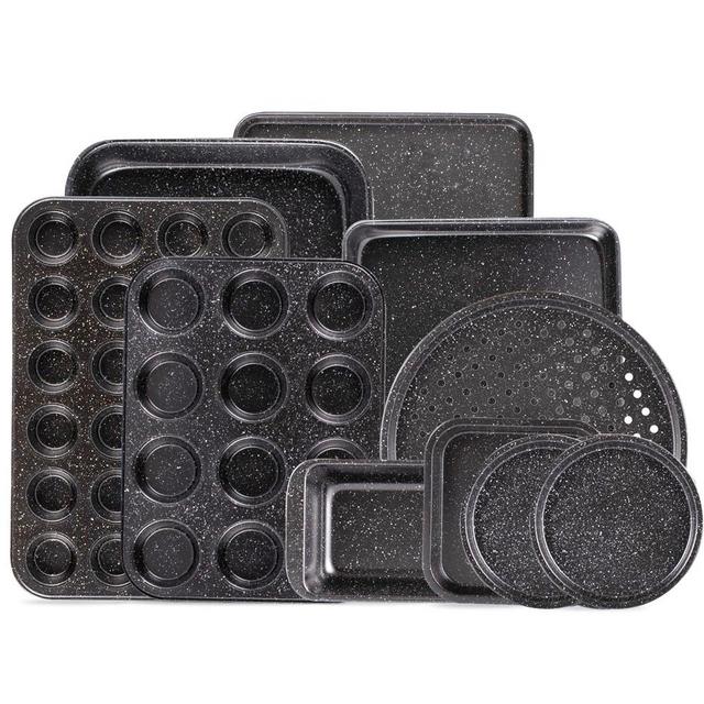 10-Piece Nonstick Baking Set With Baking Pan, Cookie Sheet Set, Cake Pan, Muffin Pan, and Pizza Pan, 10-Piece Set & Nonstick Bakeware Sets, Quality Baking Sets,Ceramic Coated Black