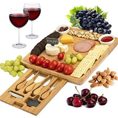 CTFT Cheese Board and Knife Set Bamboo Charcuterie Platter & Serving Tray for Cheese,Wine, Crackers, Brie and Meat