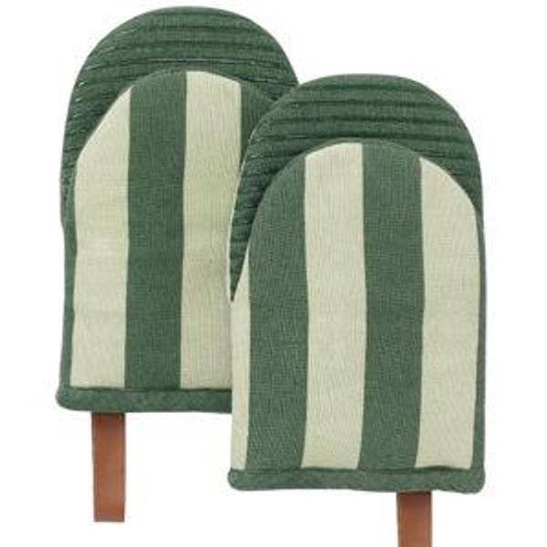 (Matcha) Folkulture Oven Mitts - Set of 2 (5.75"x9") | Oven Mitts with Hanging Loop for Cooking Gifts for Women, Kitchen Decor| 100% Cotton, Silicone Heat Resistant Mini Mitts - House Warming Gifts