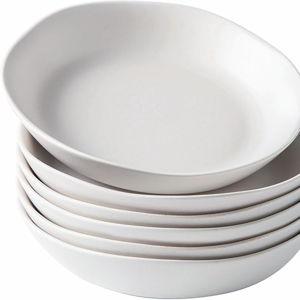 AmorArc 9.75'' Large Ceramic Pasta Bowls, 38oz Stoneware Wide Serving Bowls Set of 6 for Kitchen, Oven, Microwave&Dishwasher Safe Bowls with Wavy Rim for Fruit Pasta Salad Meal, Matte White