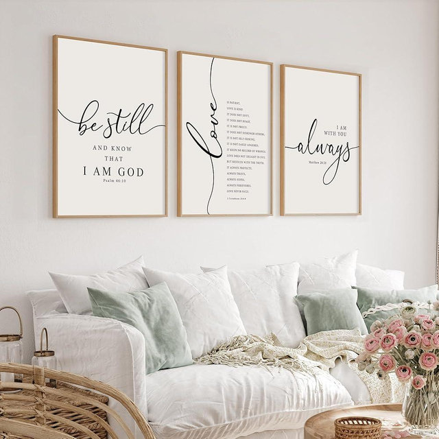 Heiple Framed Be Still and Know that I am God Sign Love is Patient Love is Kind Wall Art Set of 3 with Wooden Frame for Home Bedroom Decor Bible Verse Scripture Art Christian Religious Wall Decor (Brown, 11”x14”)