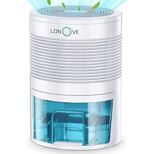 LONOVE Dehumidifier - 2200 Cubic Feet Small Dehumidifiers for Home Bedroom Bathroom Basement Closet RV Camper, 800ml (27 oz) Full Auto-Off Portable Electric Mini Dehumidifier for Space