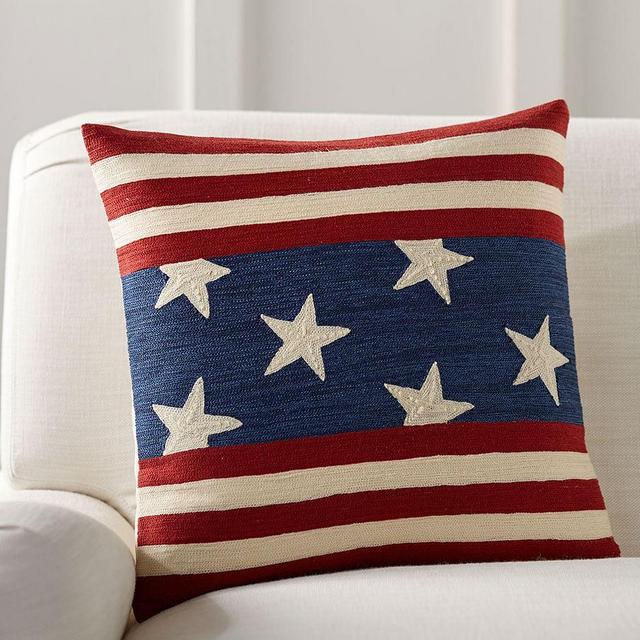 Flag Embroidered Pillow Cover, 18", Multi