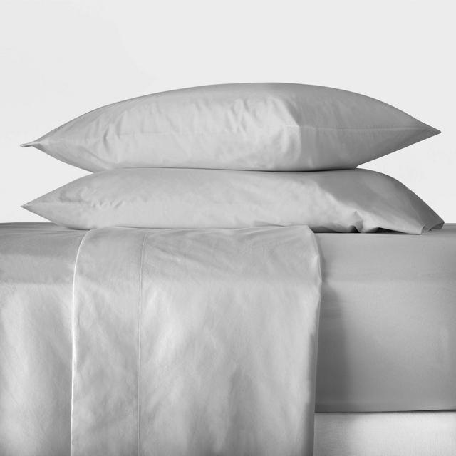 Queen Washed Supima Percale Solid Sheet Set Light Gray - Casaluna™