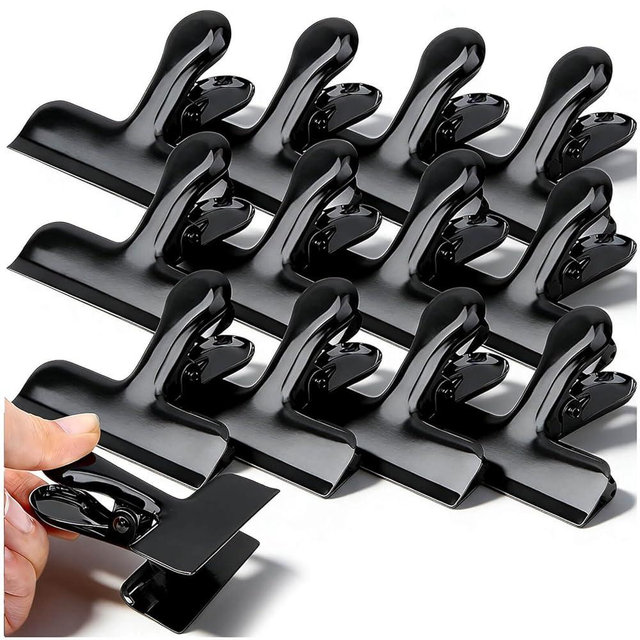 Chip Clips, 12Pcs Black Metal Bag Clips for Food Packages, Snack Chip Clip for Bags, Kitchen Snack Bag Clip for Food Packages and Office Home, 3 Inches