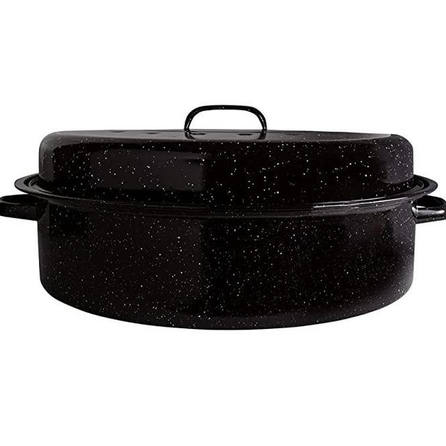 Millvado Granite 19" Roasting Pan: XL Turkey Roaster Pan with Lid - Granite Oven Roaster - Covered Roaster for Turkey, Chicken, Ham, Roast - Speckled Enamel Ware Cookware - Roast 20 LB Birds