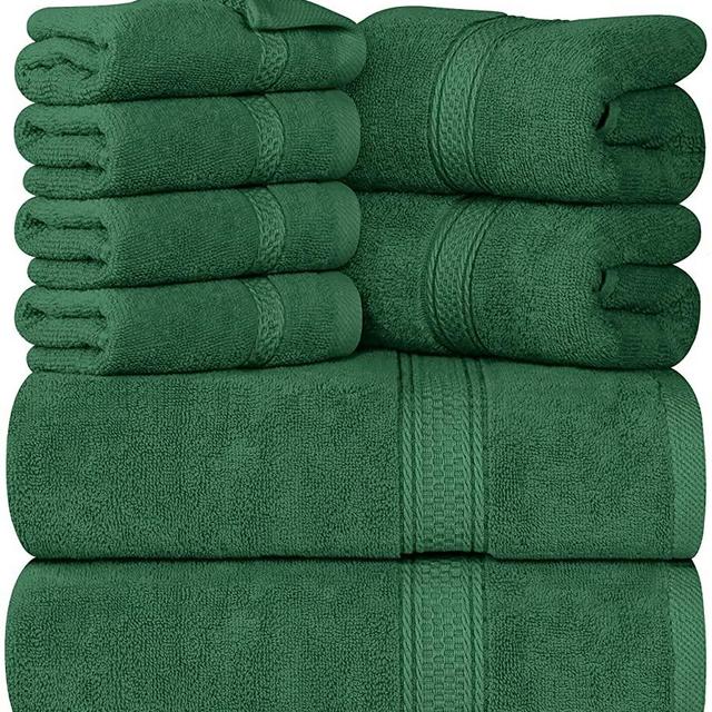 Utopia Towels 8-Piece Premium Towel Set, 2 Bath Towels, 2 Hand Towels, and 4 Wash Cloths, 600 GSM 100% Ring Spun Cotton Highly Absorbent Towels for Bathroom, Gym, Hotel, and Spa (Hunter Green)