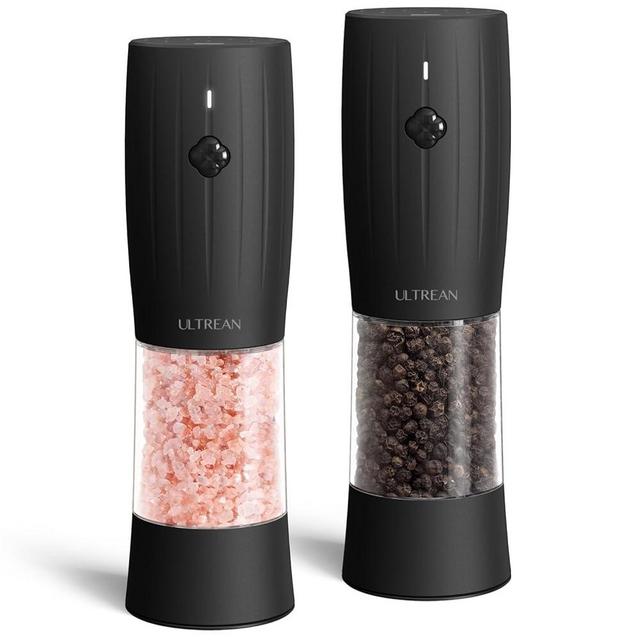 Ultrean Electric Salt and Pepper Grinder Set, Rechargeable Salt and Pepper Shakers, 6 Adjustable Coarseness, LED Light, Kitchen Gadget & Housewarming Gift, Black