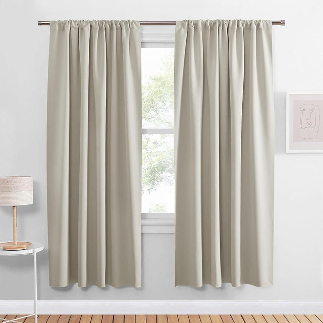 PONY DANCE Blackout Curtains for Living Room,Thick Durable Privacy Window Shades, Rod Pocket Thermal Insulated Backdrop for Teenagers Bedroom Dorm, W 42 x L 72 inches, Cream,2 Panels