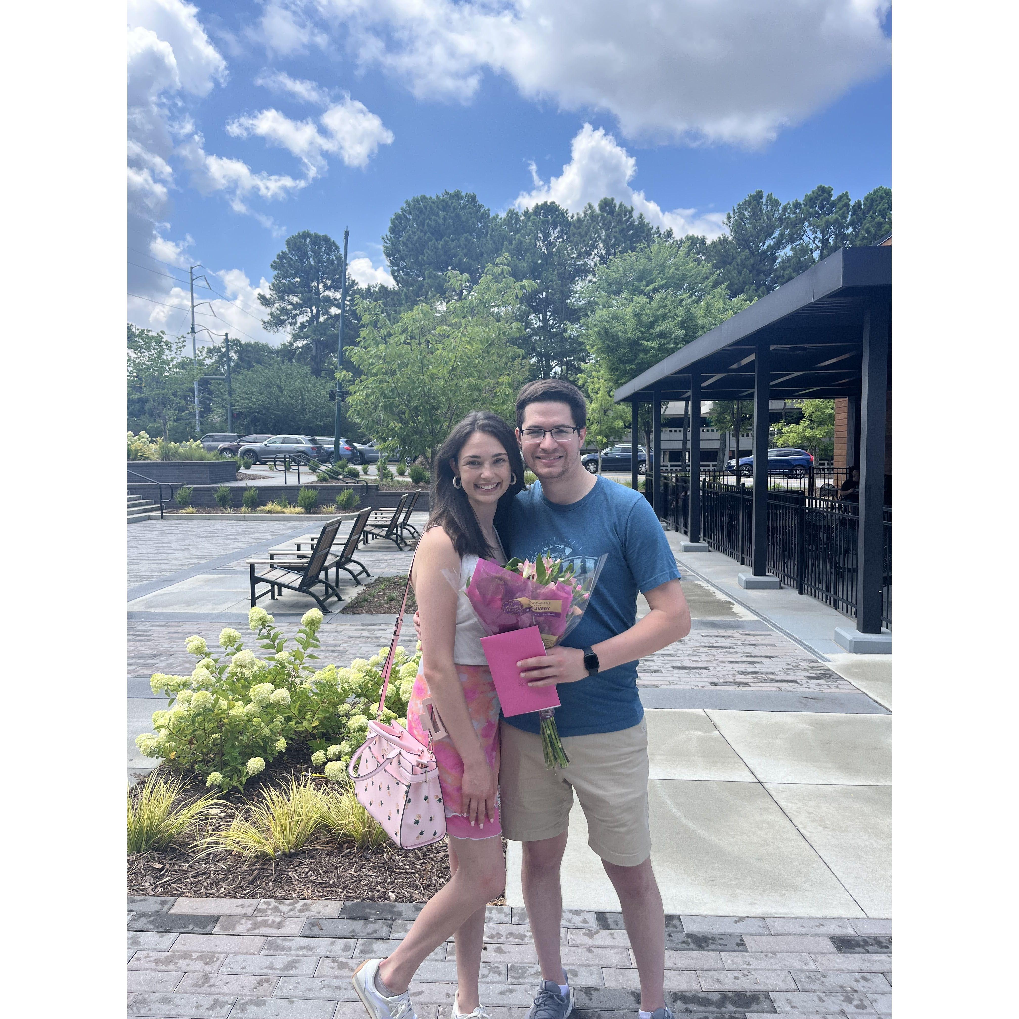 Adam taking his fiance to a birthday brunch this past June