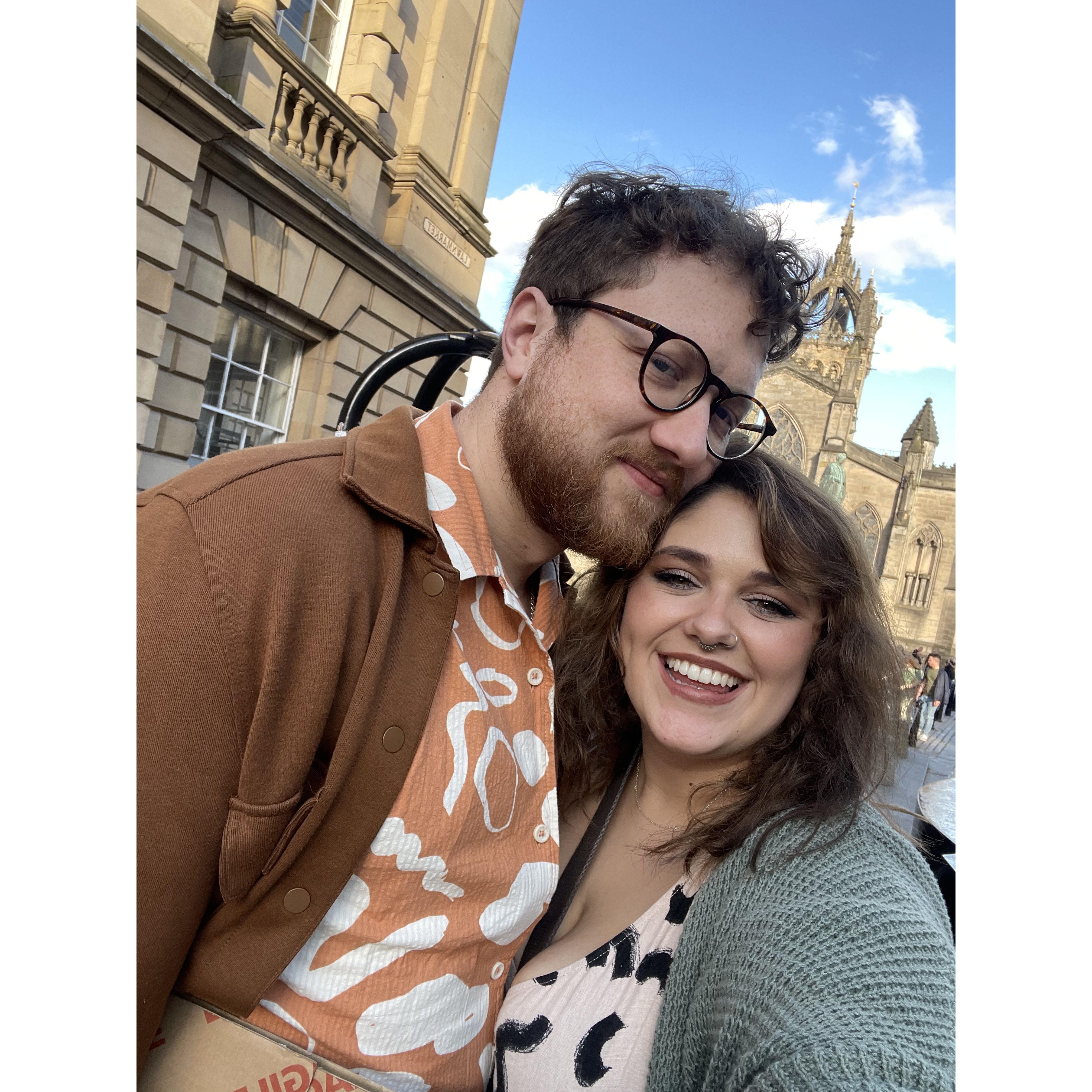 we went up to the royal mile so i could hear the bagpipes and kieran carted around his new brat vinyl the entire day. we carry her with us wherever we go <3