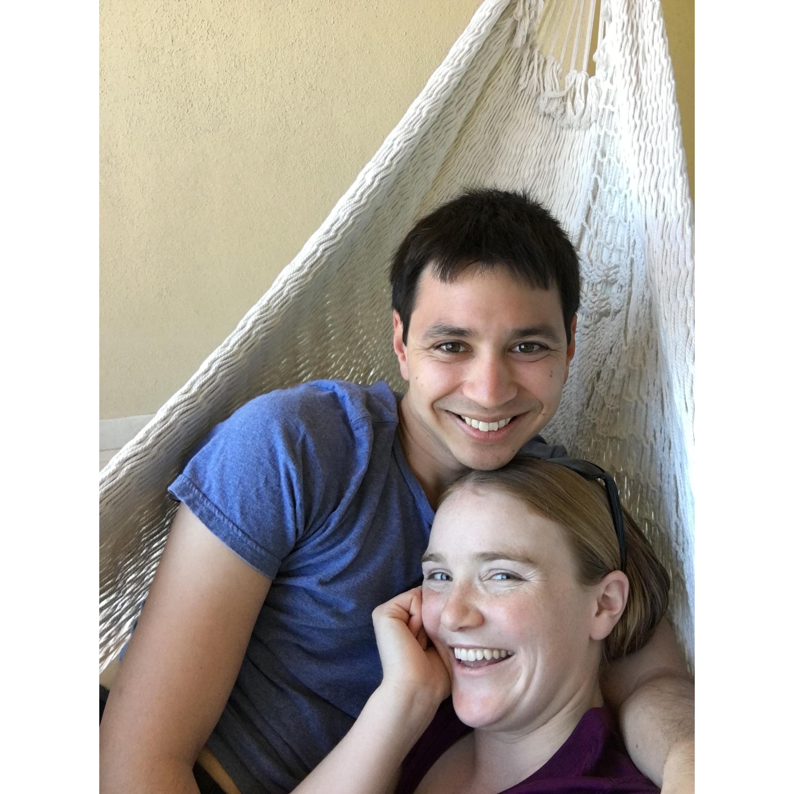This photo was taken in a hammock, while visiting Cancun with Chris' parents!