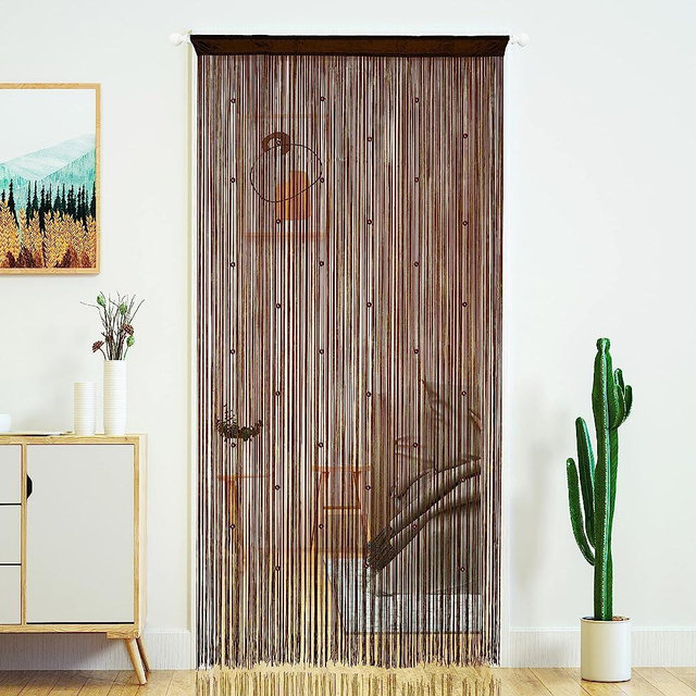 YaoYue Beaded Curtain Door String Curtains for Doorway Tassels Beads Hanging Fringe Hippie Room Divider Window Hallway Entrance Wall Closet Bedroom Privacy Decor (39×79in/100×200cm, Coffee)