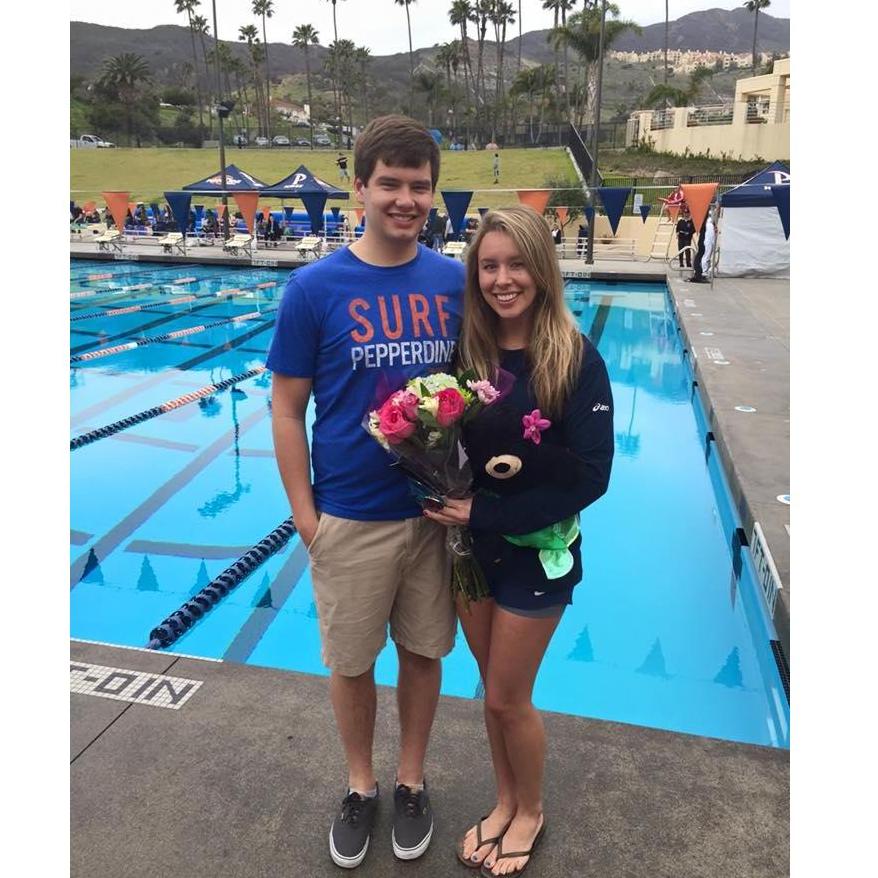 Celebrating the final swim meet of the senior season in Feb 2016