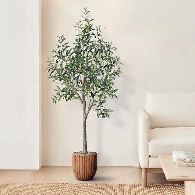 AnTing Artificial Olive Tree 6FT Faux Olive Branches and Fruits with Pot for Home Decor Indoor Gift