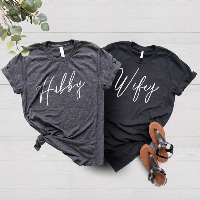 Hubby and Wifey, honeymoon shirts: Size Large and Medium