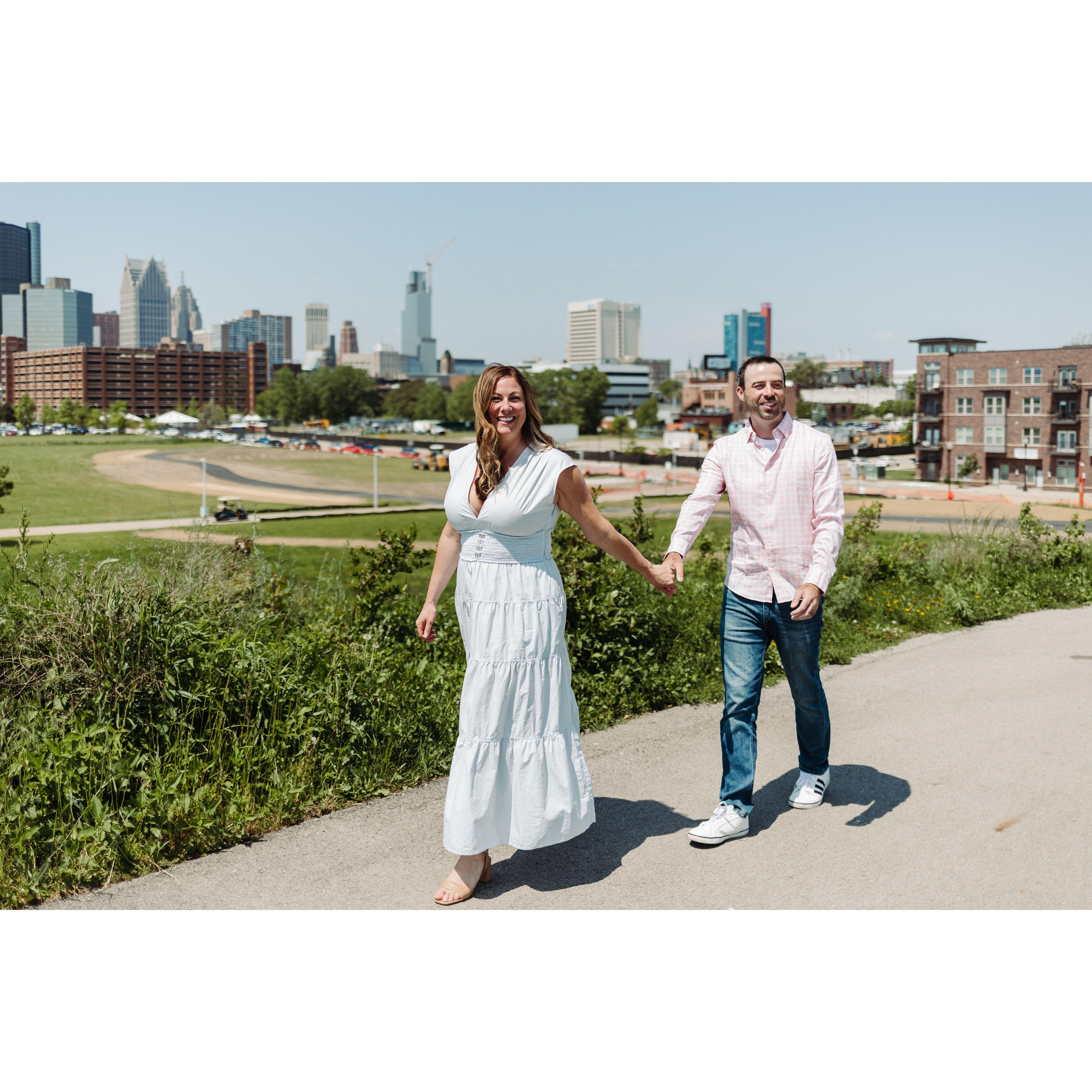 We always try to take a Skyline picture in every city we visit, it was important to us to have the Detroit skyline in our engagement photos!