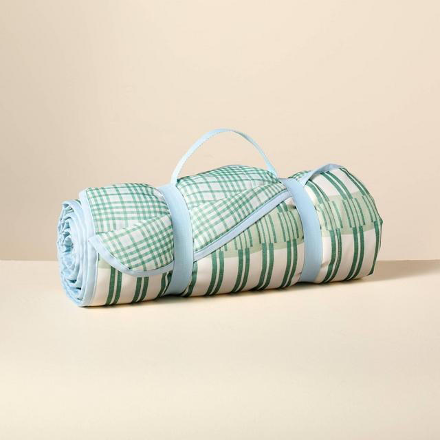 70"x70" Reversible Plaid Picnic Blanket Green/Blue/Cream - Hearth & Hand™ with Magnolia