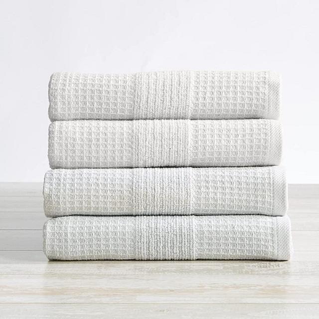 100% Cotton Waffle Weave Bathroom Towels. Absorbent Quick-Dry Plush Bath Towels. Soleia Collection (Hand Towel (4-Pack), Light Grey)
