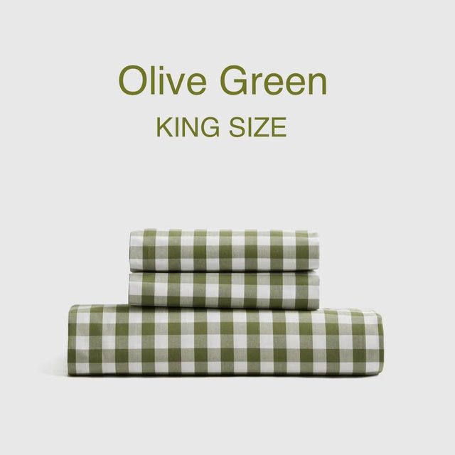 Classic Organic Percale Gingham Fitted Sheet Set