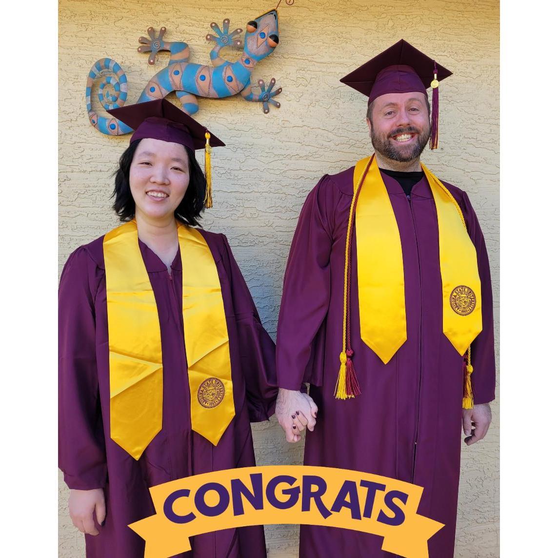 He graduated from ASU in 2020! I put on my graduation gown to celebrate with him together!