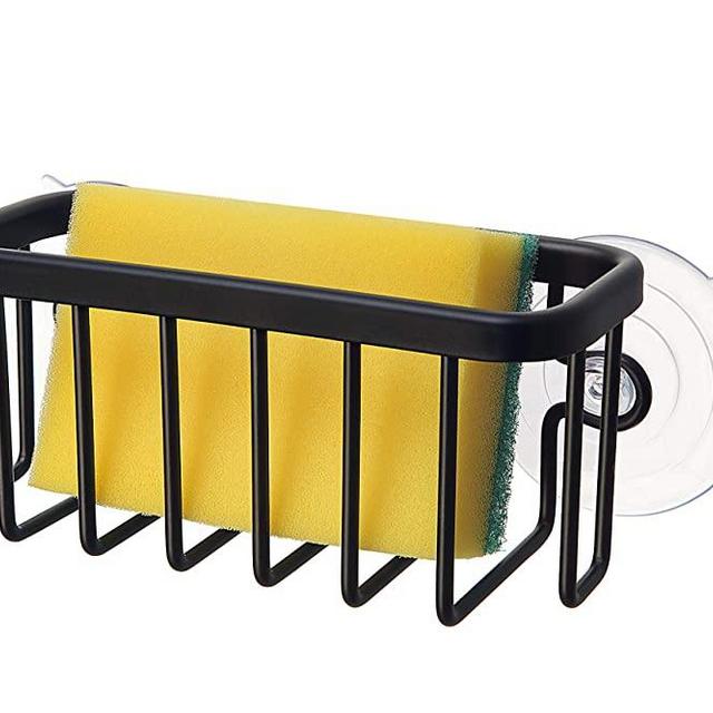 SunnyPoint NeverRust Kitchen Sink Suction Holder for Sponges, Scrubbers, Soap, Kitchen, Bathroom, 6.02" x 6.34" x 2.56", Aluminum (BLACK, 1)