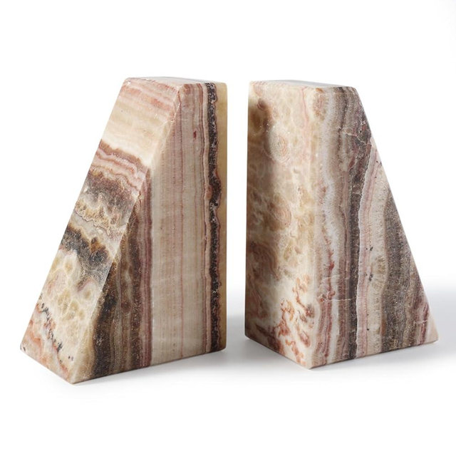 Koville Natural Onyx Bookends for Shelves, Decorative Bookends for Heavy Books, Non-Slip Heavy Duty Book Stopper for CD/Movies, Aesthetic Decorative Book Ends for Bookshevles Table Home Decor