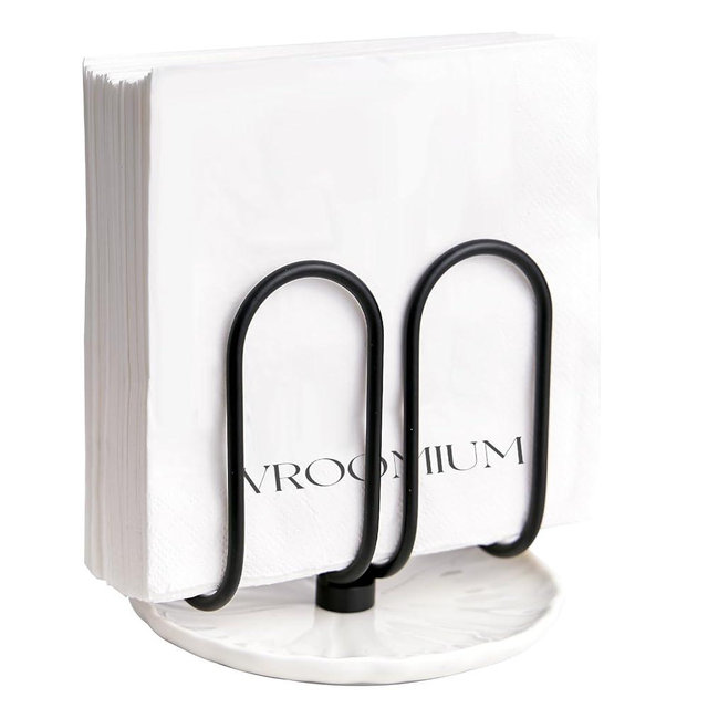 VROOMIUM Napkin Holder for Table, Effortless Cleaning Ceramic Base, 1 lb Weight, Black Napkin Holders for Paper Napkins, Servilleteros para Mesas