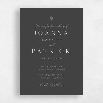 Dark Charcoal, Grey Wedding Invitation - Sivas Portrait