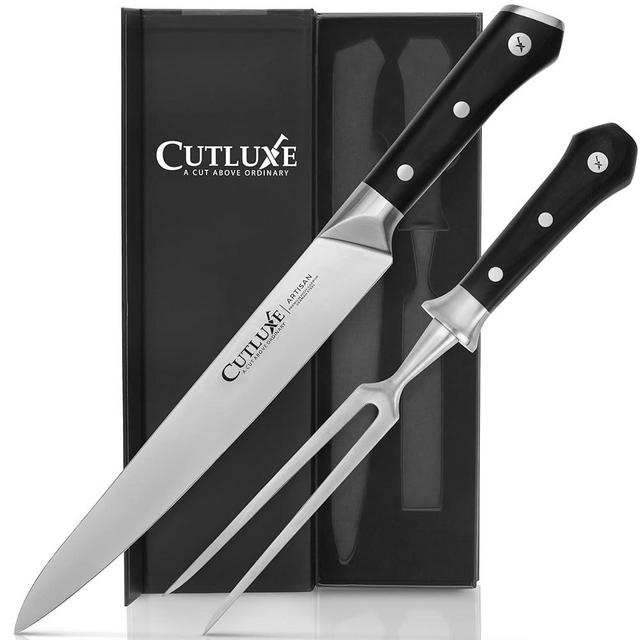 Cutluxe Turkey Carving Knife Set – Carving Set with Knife & Fork for Meat, Brisket & BBQ – Razor Sharp Premium German Steel - Full Tang, Ergonomic Handle - Artisan Series