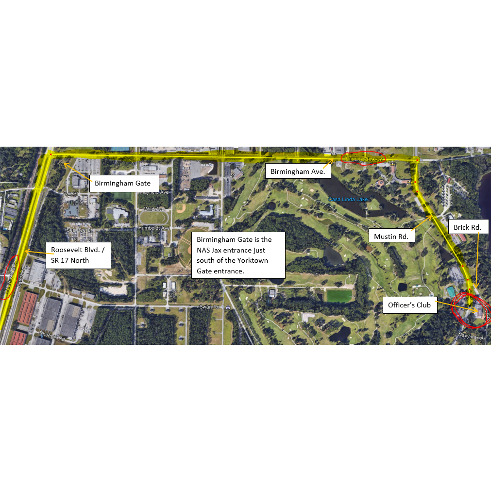 Basic aerial photo directions to the NAS Jax Officer's Club Reception Venue
