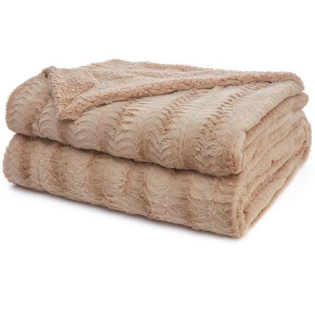 The Connecticut Home Company Faux Fur Bed Throw Blanket, King Size, 108x90, Many Colors, Super Soft, Large Luxury Reversible Blankets, Warm, Washable Throws for Couch or Beds, Beige