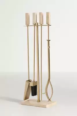 White Travertine Marble Fireplace Tool Set