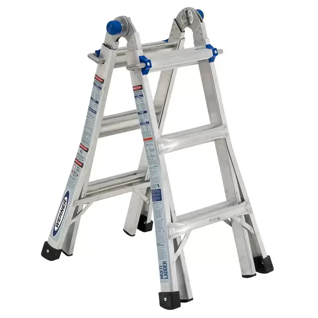 Werner MtIAA Aluminum 14-ft Reach Type 1AA- 375-lb Capacity Telescoping Multi-Position Ladder