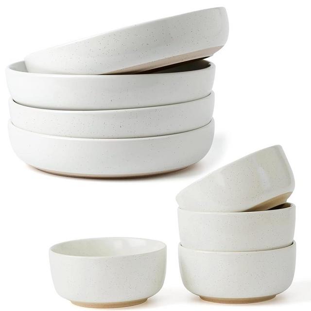 famiware Milkyway 33 oz Pasta Bowls and 25oz Cereal Bowls, 8 pieces Bowls Set Perfect for Your Friend for Housewarming, Thanksgiving, Christmas, White