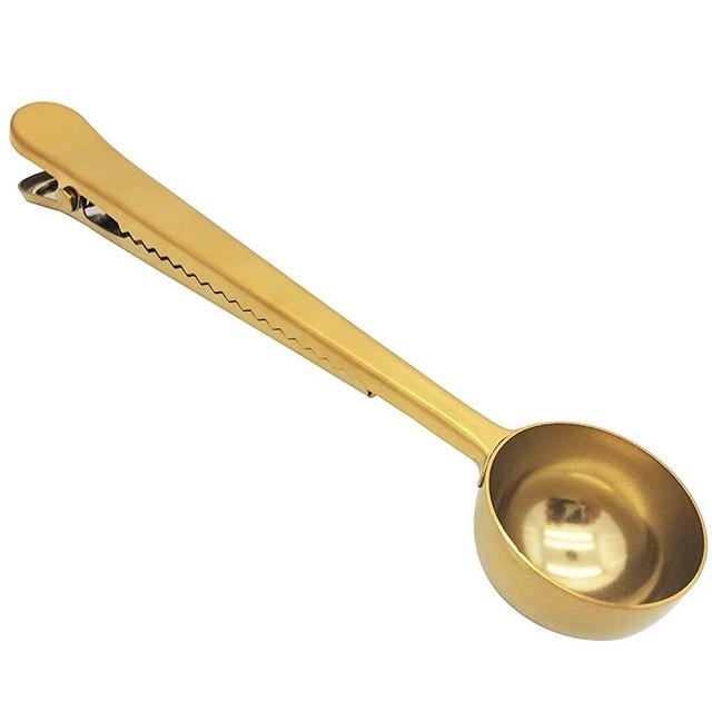 Coffee Scoop, Stainless Steel Golden Multi Function Coffee Measuring Spoon，Great Measuring Coffee, Tea，Protein Powder, Instant Drinks More - Perfect Coffee Spoon Bag Clip