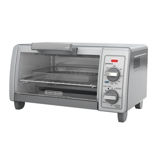 BLACK+DECKER 1150 Watts Crisp N Bake Countertop Small Air Fryer 4 Slice Toaster Pizza Oven Broiler with Timer and 5 Heat Functions, Gray