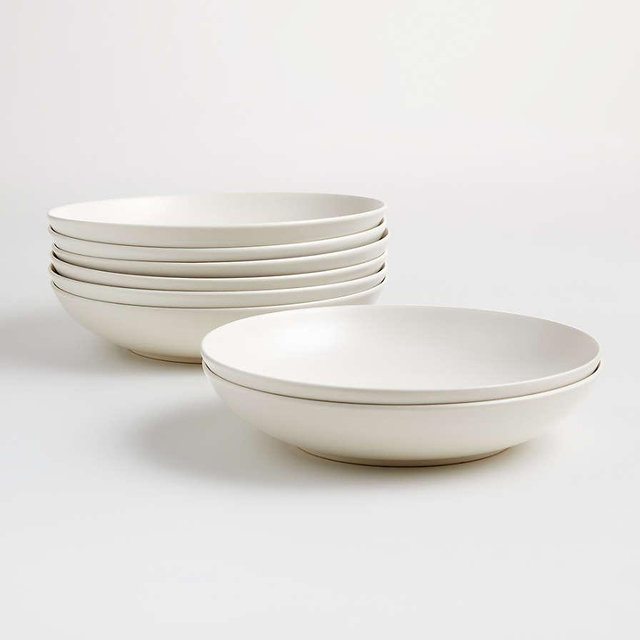Craft Linen Cream Stoneware Low Bowls, Set of 8