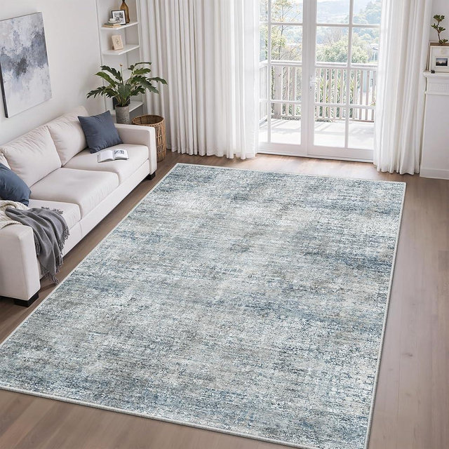 Area Rugs for Living Room,3x5 Washable Neutral Abstract Rug for Bedroom Large Soft Indoor Floor Low Pile Carpet for Home Office Nursery BlueGray