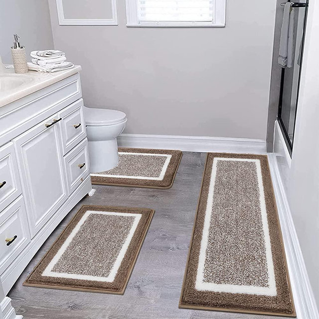 Pauwer 3 Piece Bath Mat Set Bathroom Rugs, Non Slip Plush Bathroom Mats, Absorbent Shaggy Bathroom Rug Set with U-Shaped Contour Toilet Mat for Bathroom Bedroom Living Room