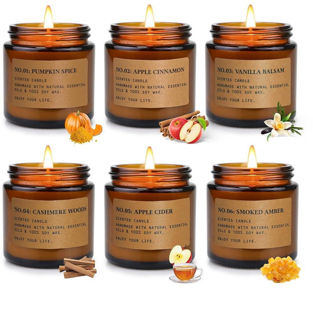 Fall Candles for Home Scented, 6 x 3.5 oz Soy Wax & 150 Hours Long Lasting Fall Winter Candles Sets, Gifts for Women Birthday Thanksgiving Day Merry Christmas | Apple Cinnamon Pumpkin Spice|
